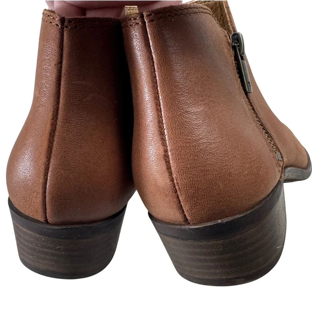 Lucky Brand Burklee Ankle Boots Women 9.5 Cognac Leather Side Zip Western Casual